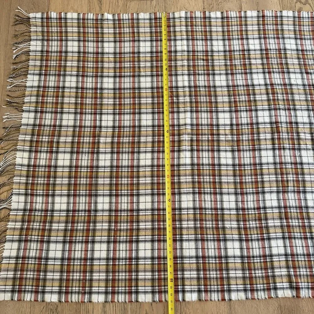 Pottery Barn Plaid Throw Blanket Yellow Brown Cream Fringe 50x60 Fall